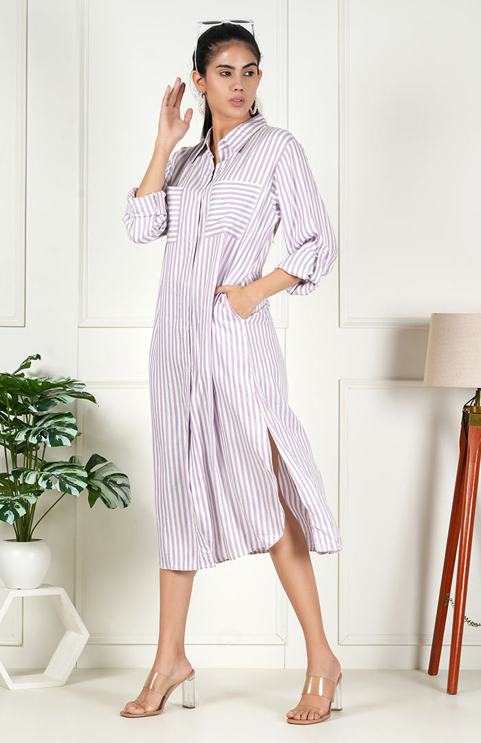 Lavendar Stripe Long Shirt | Shirt Dress