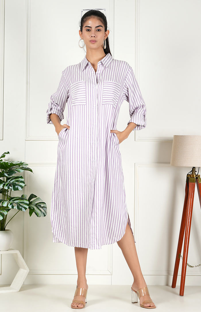 Lavendar Stripe Long Shirt | Shirt Dress