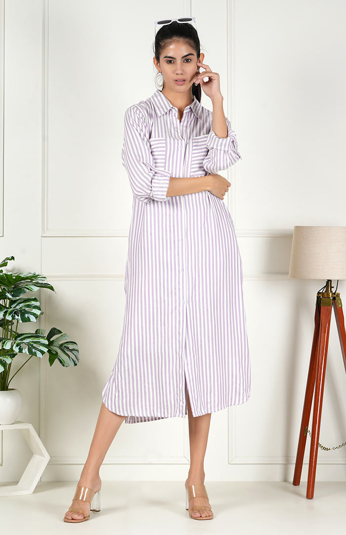 Lavendar Stripe Long Shirt | Shirt Dress