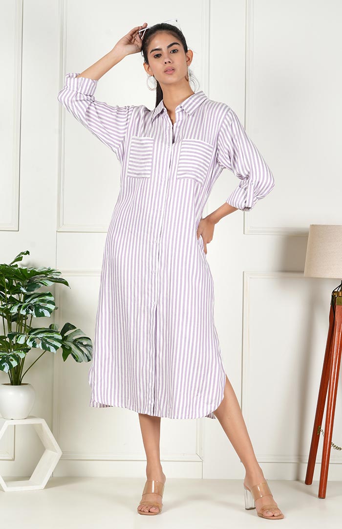 Lavendar Stripe Long Shirt | Shirt Dress