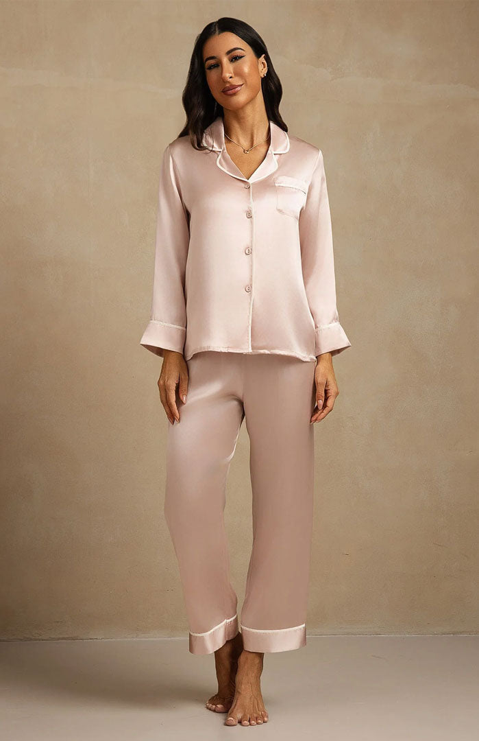Blush Classic | Blush Pink Satin Button-Down Pajama Set