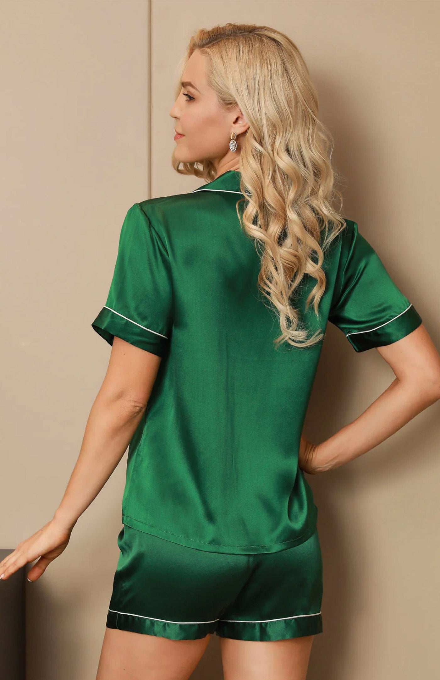 Emerald Enchantment | Green Satin Shorts Set