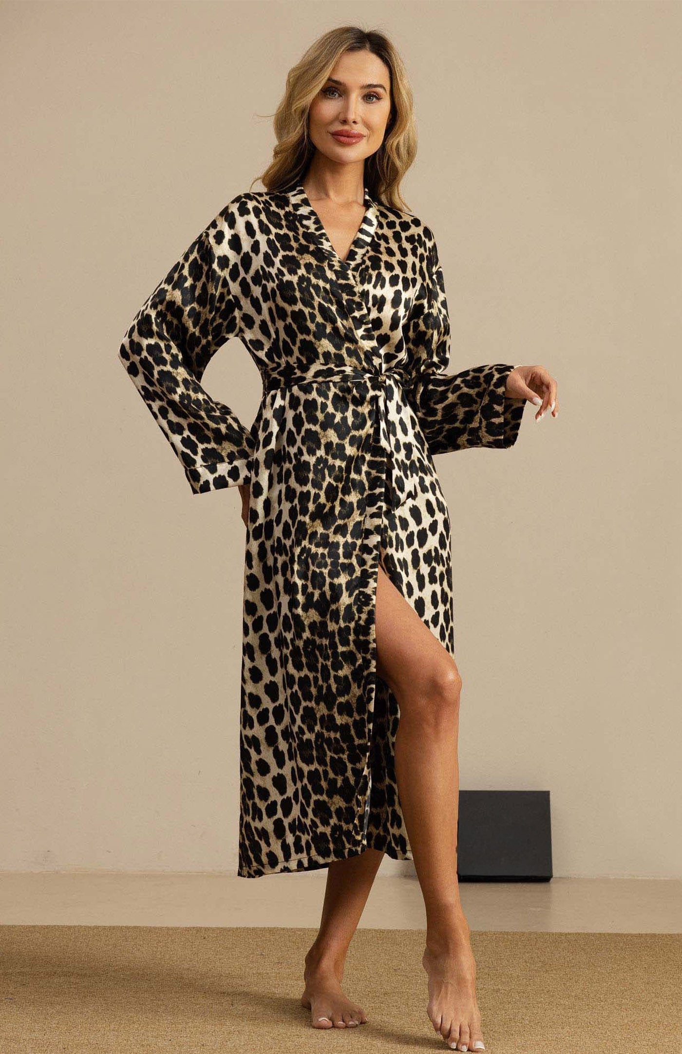 The Untamed Muse |  Leopard Print Satin Robe