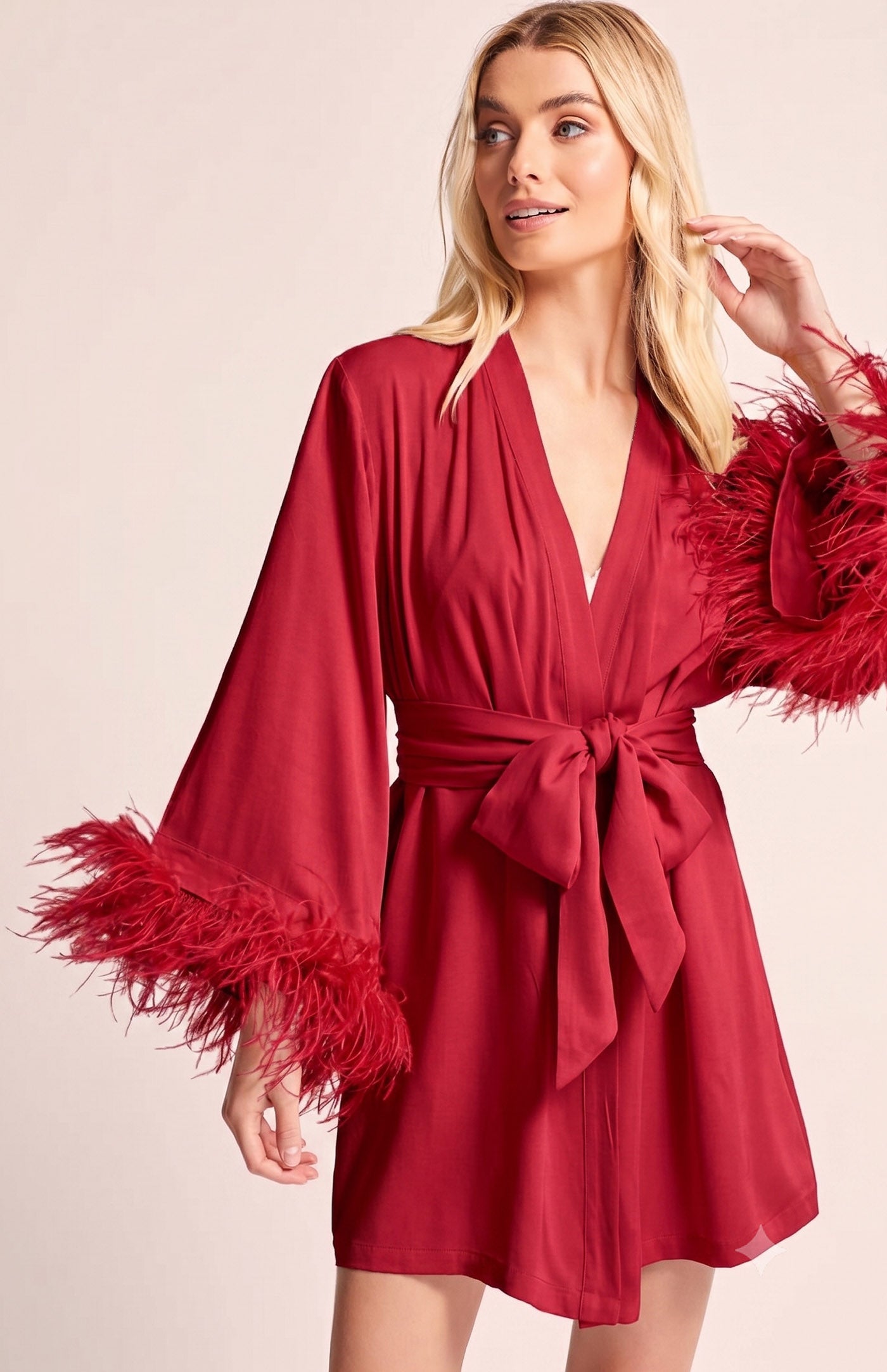 Royal Indian Bridal Evening Wear – Feather-Trim Satin Robe for Women