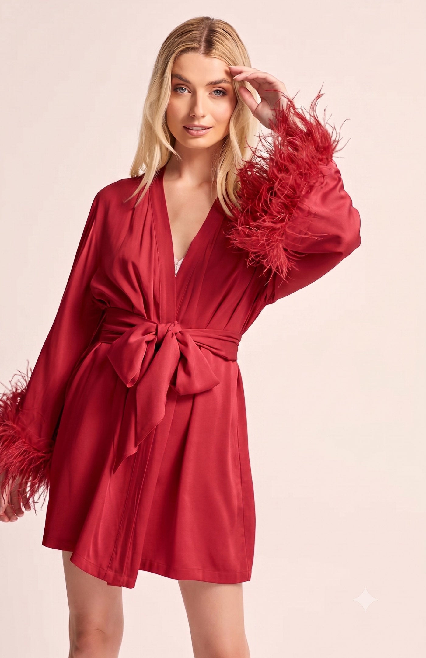 Royal Indian Bridal Evening Wear – Feather-Trim Satin Robe for Women