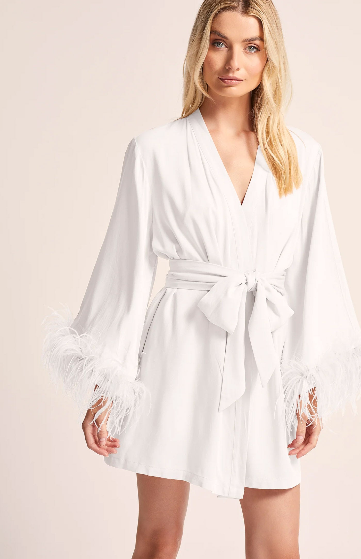 Ivory Bride Diva | Bridal Evening Wear Ostrich Feather- Satin Robe