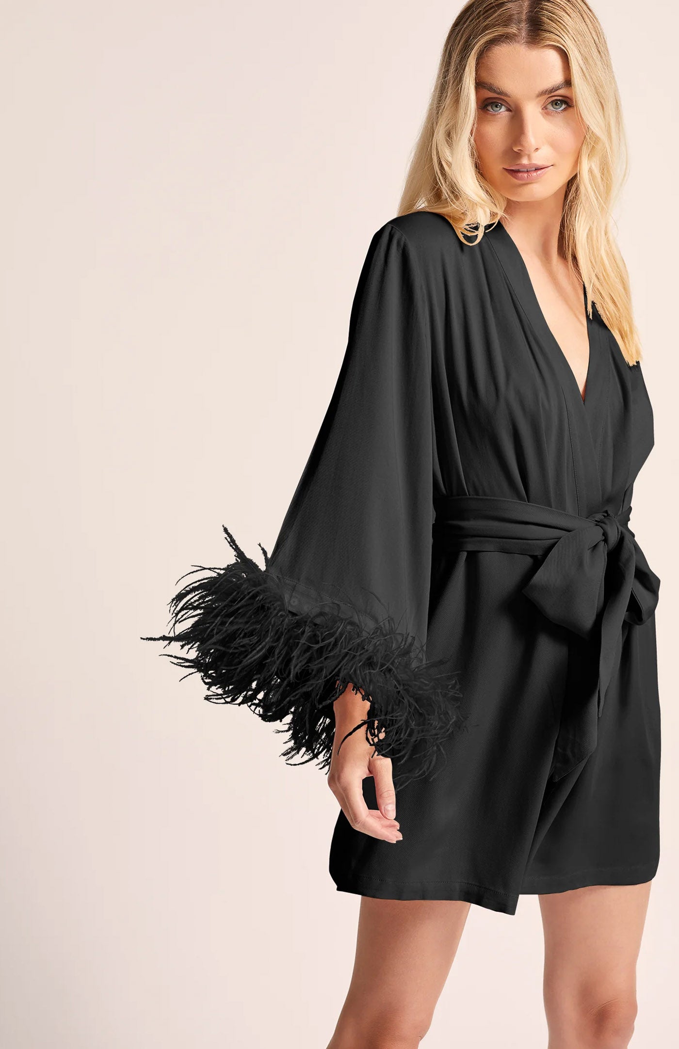 Cocktail Night Diva |  Bridal Evening Wear Ostrich Feather- Satin Robe