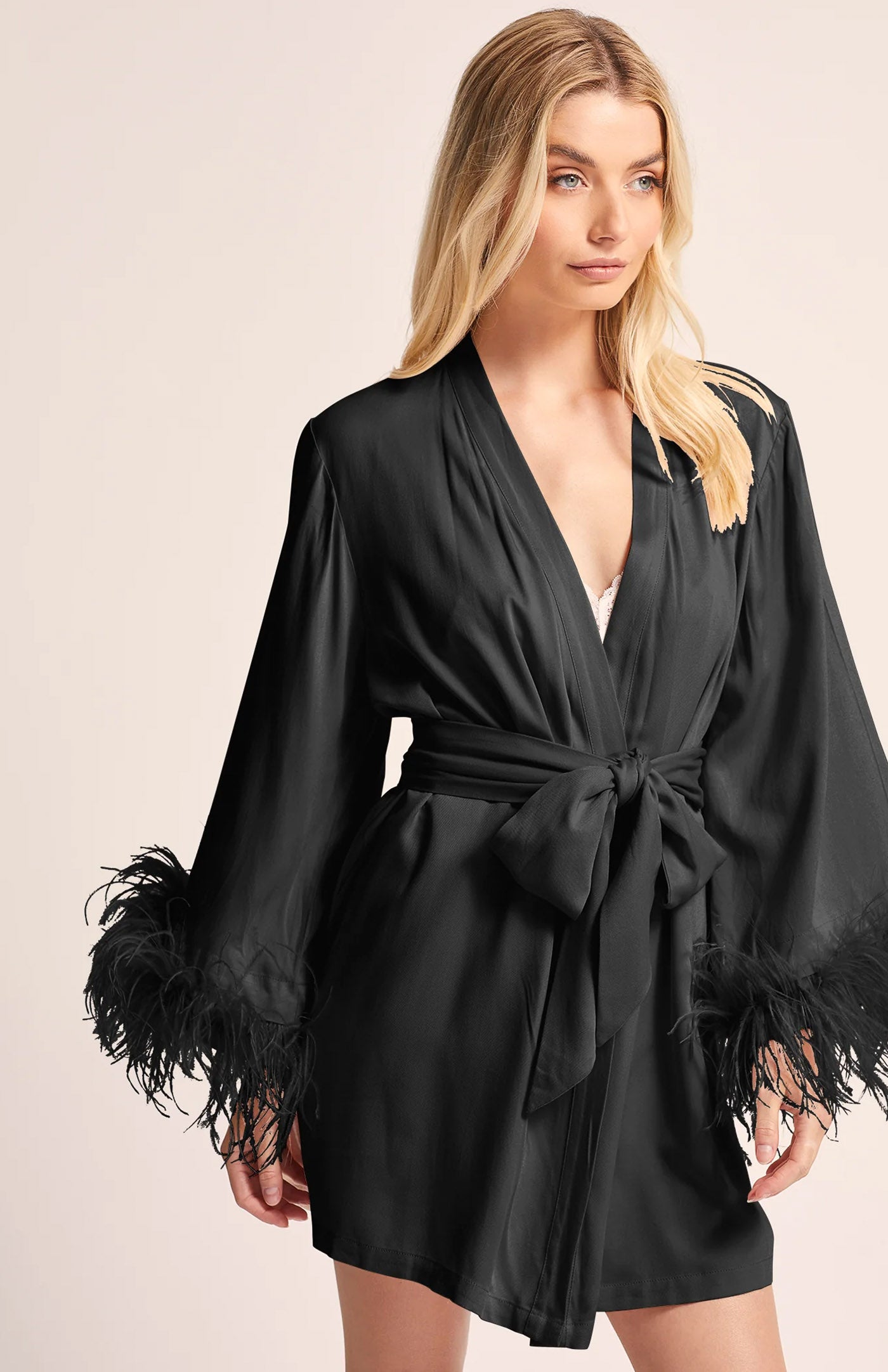 Cocktail Night Diva |  Bridal Evening Wear Ostrich Feather- Satin Robe