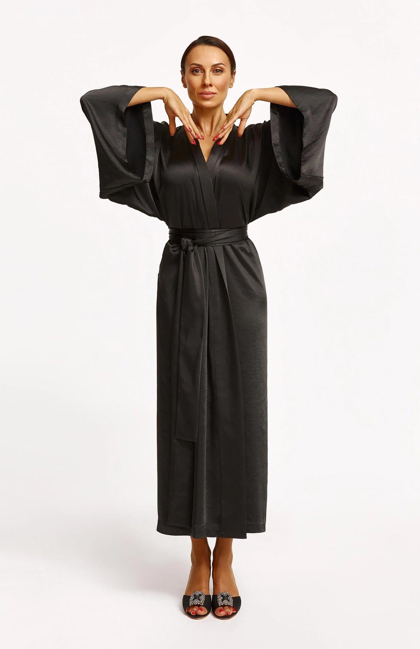 Black Charm Satin Kimono Robe