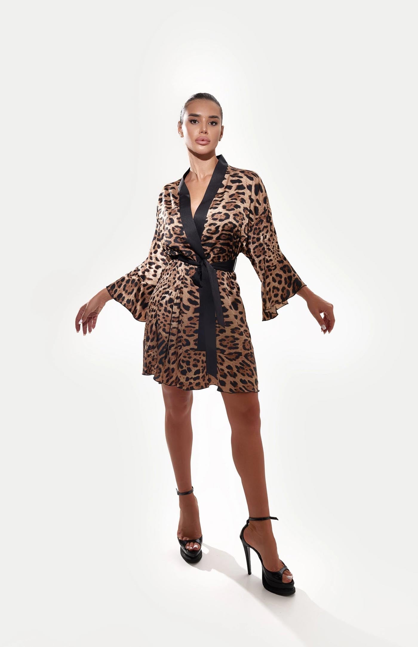 Leopard Satin Kimono Robe