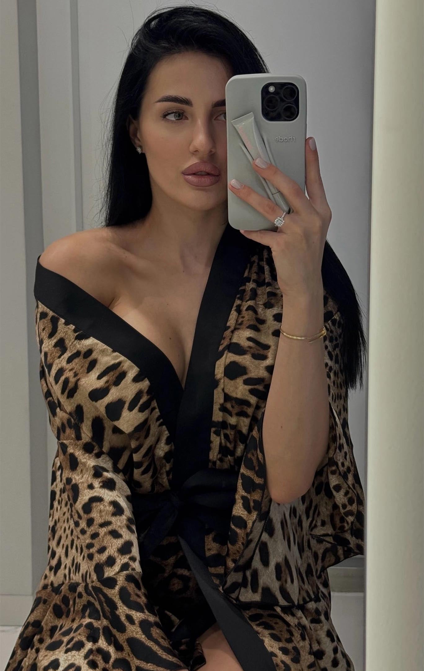 Leopard Satin Short Kimono Robe