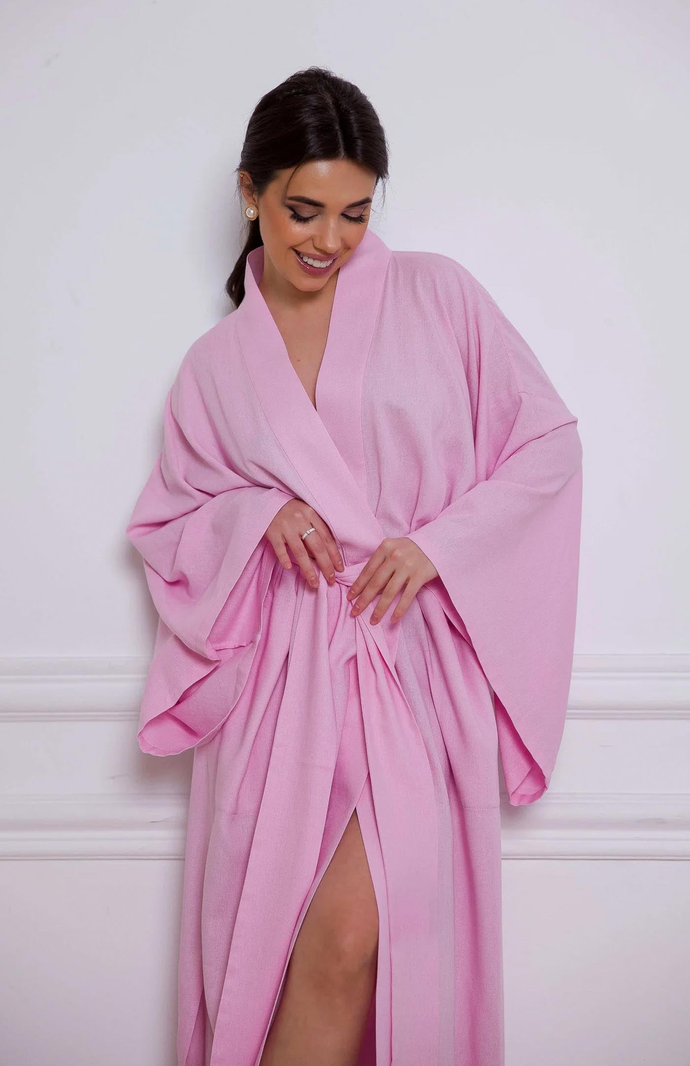 Pink Cotton Kimono Robe