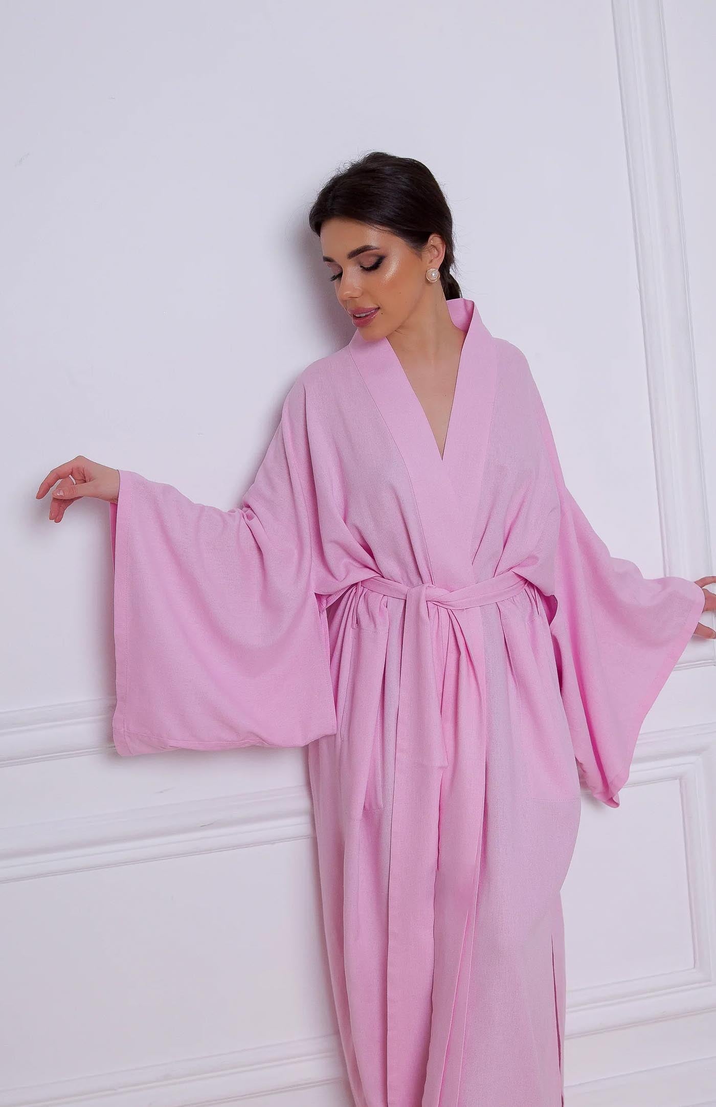 Pink Cotton Kimono Robe