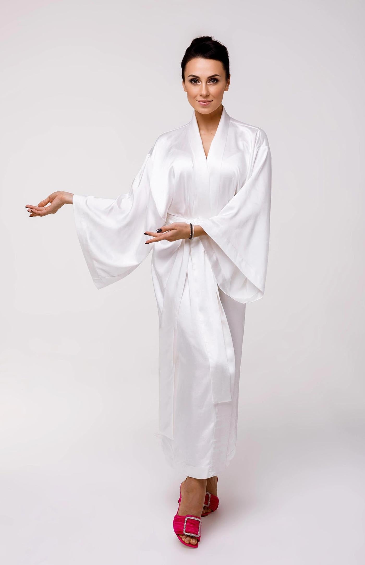 Silver- Lining Satin Kimono Robe