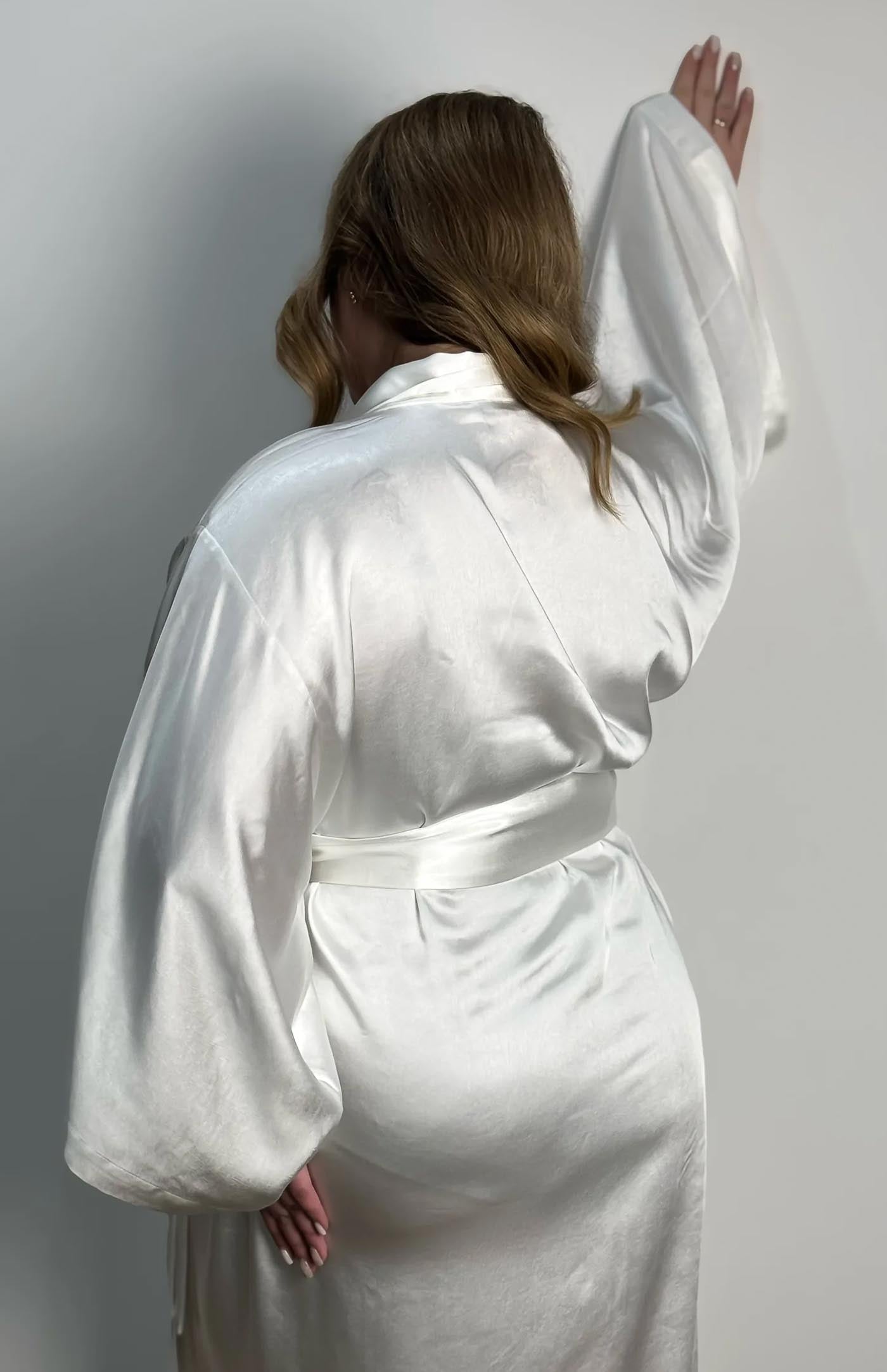 Silver- Lining Satin Kimono Robe