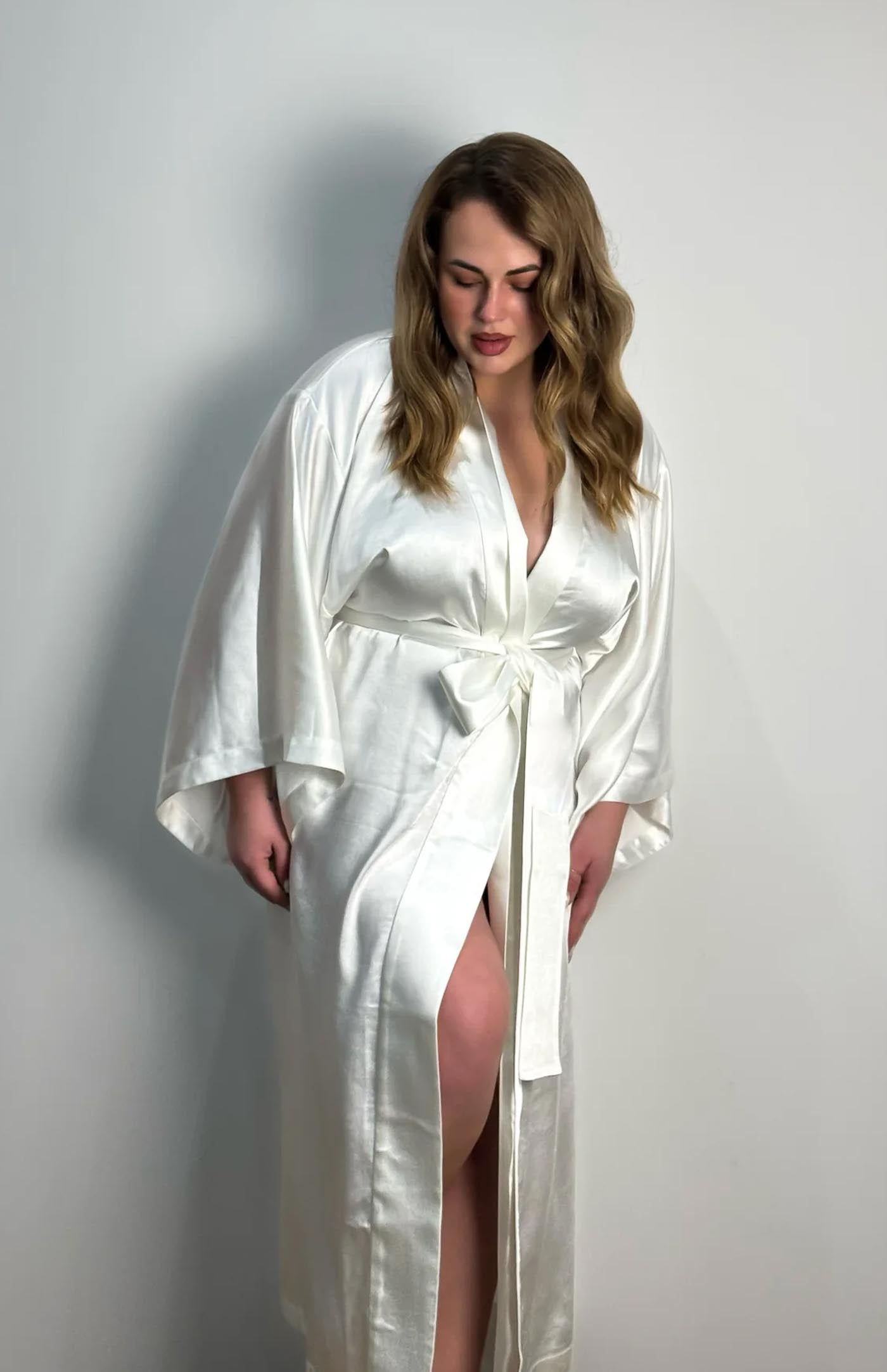 Silver- Lining Satin Kimono Robe