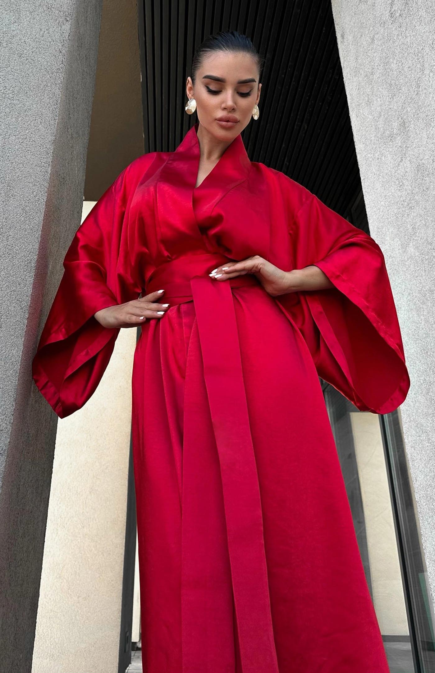 Flaming Heart Satin Kimono Robe