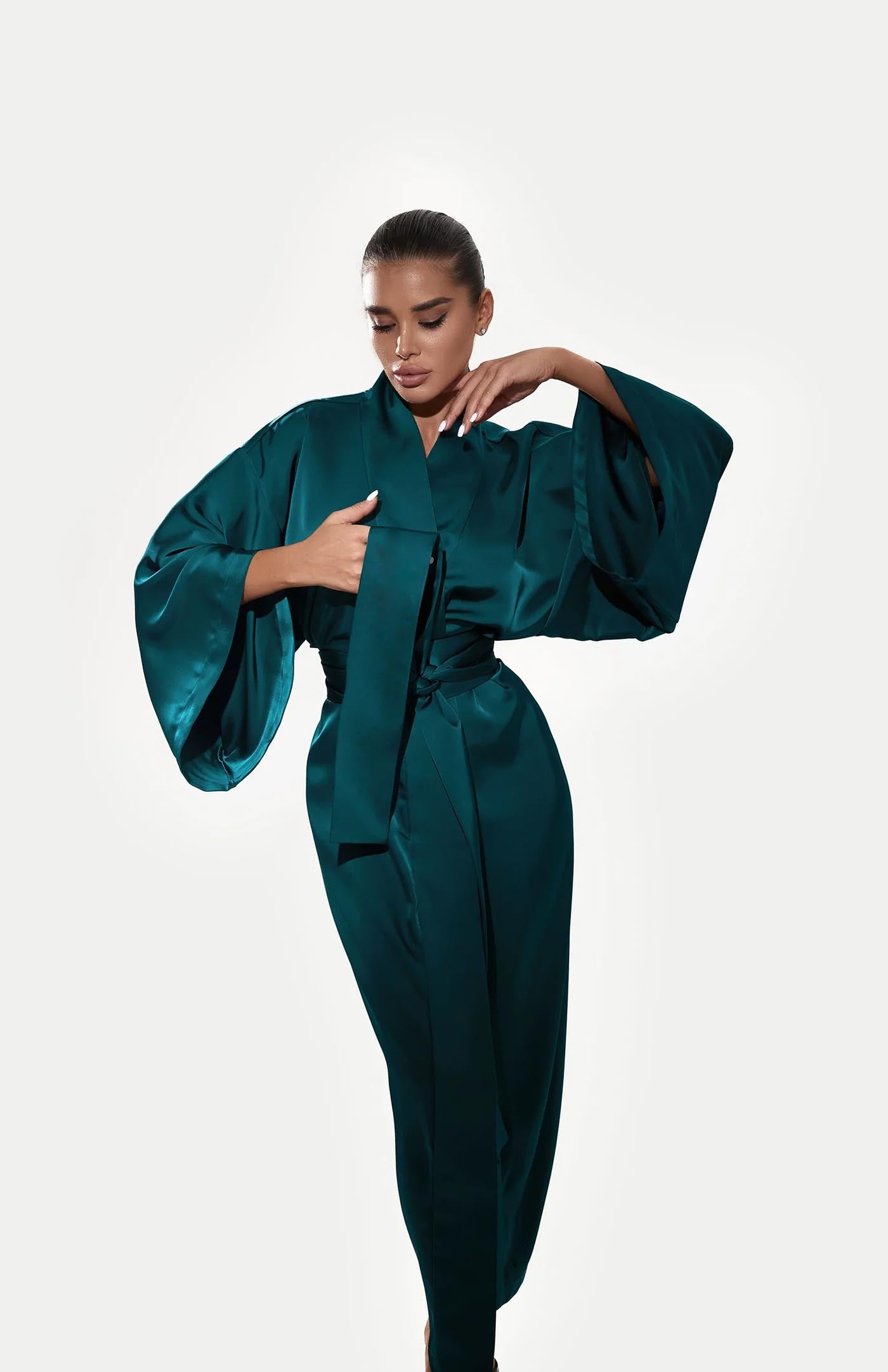 Teal Me Satin Kimono Robe