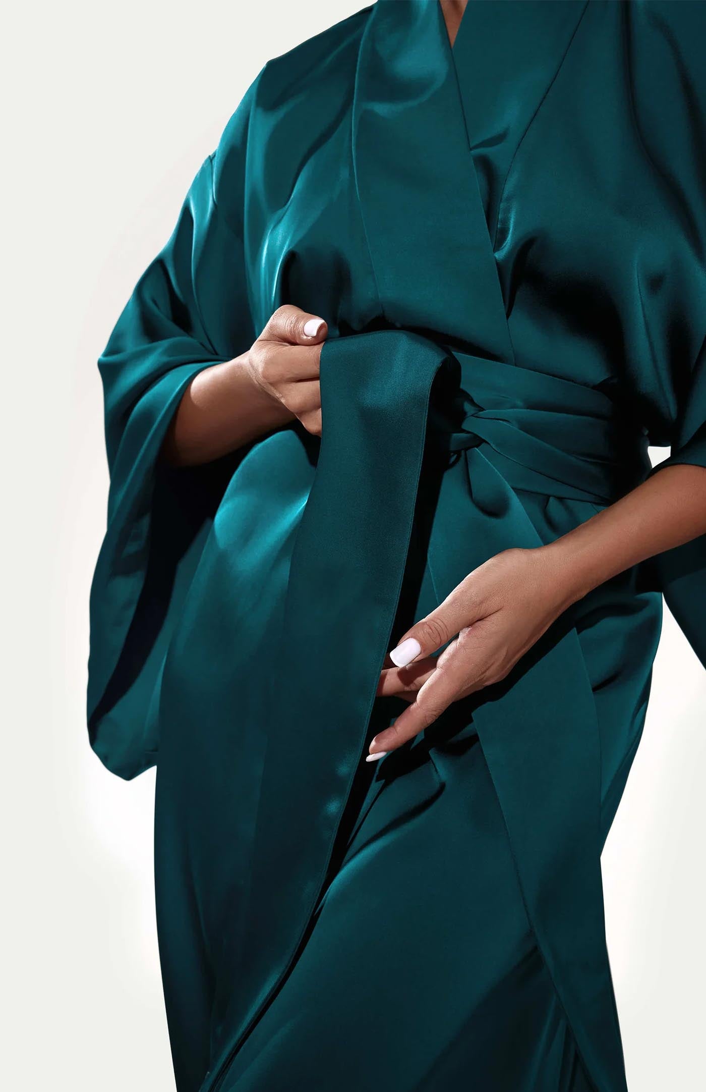 Teal Me Satin Kimono Robe