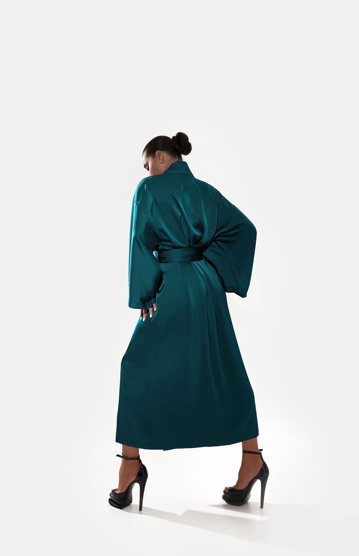 Teal Me Satin Kimono Robe