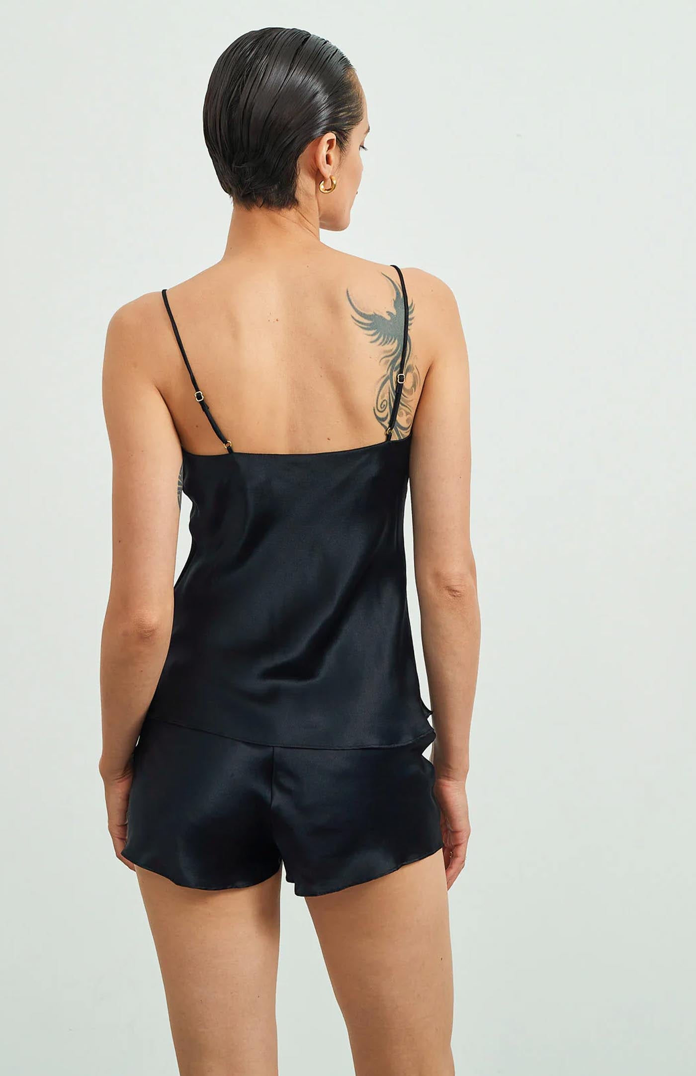 Dark Whispers | Black Satin Camisole & Shorts Set