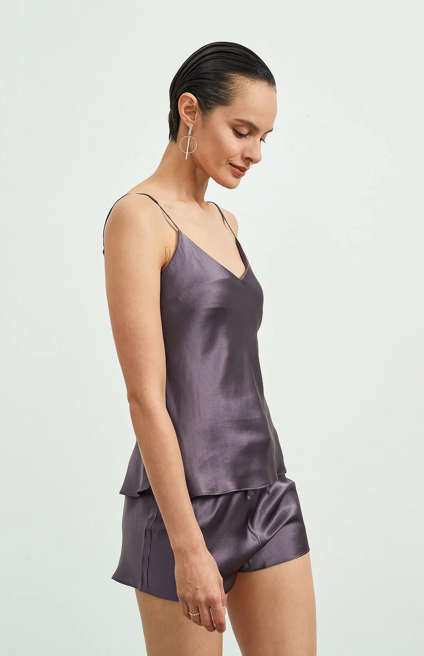 No Strings Attached | Plum Satin Camisole & Shorts Set