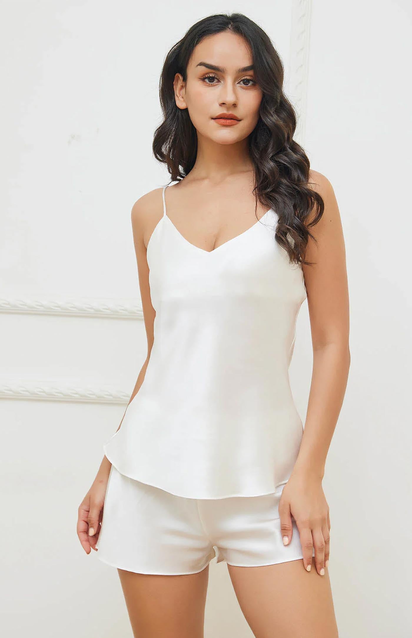 After Dark | White Satin Camisole & Shorts Set