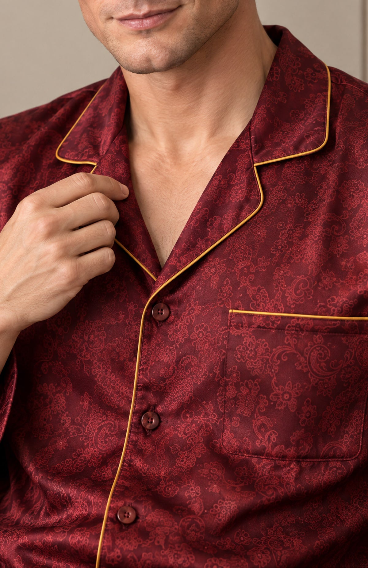 The Bordeaux Nightcap | Wine Paisley Jacquard Pyjama Set for Men