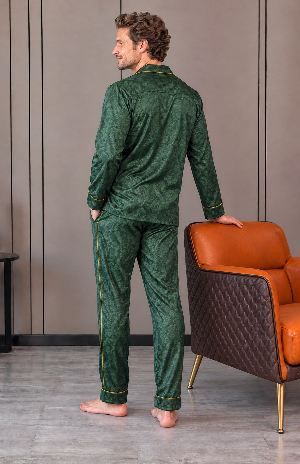 The Emerald Nightcap | Green Paisley Jacquard Pyjama Set for Men