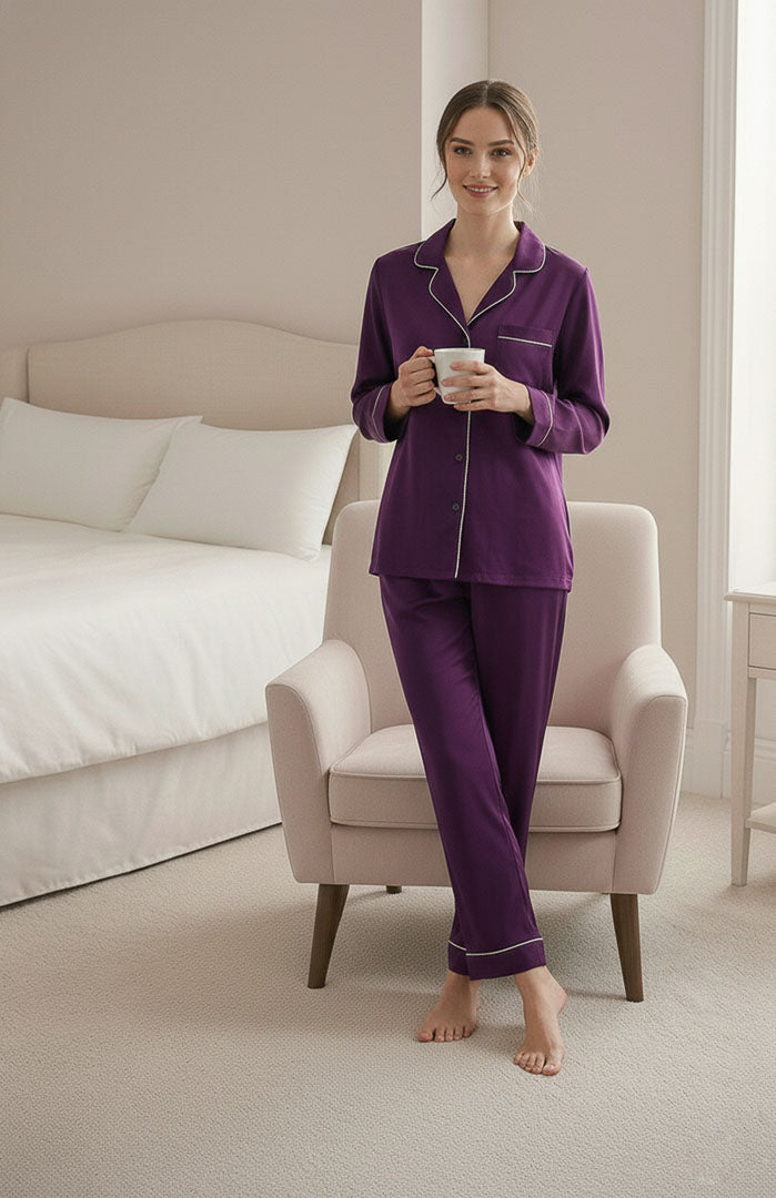 The Royal Purple Diamond Set | Satin Loungewear