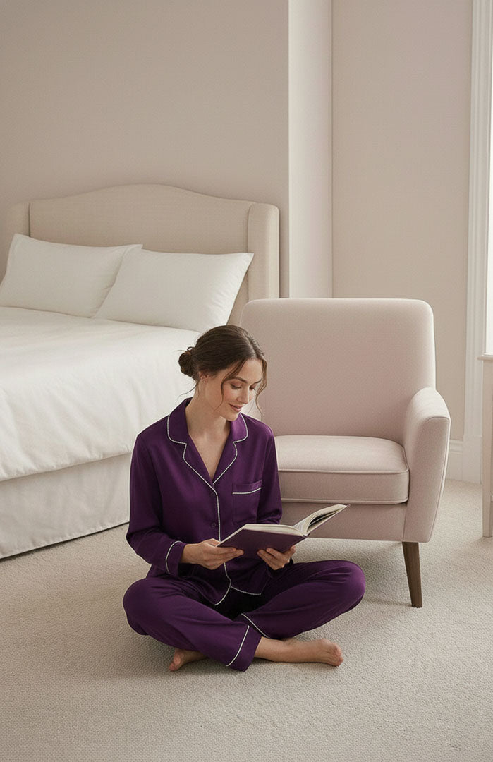 The Royal Purple Diamond Set | Satin Loungewear