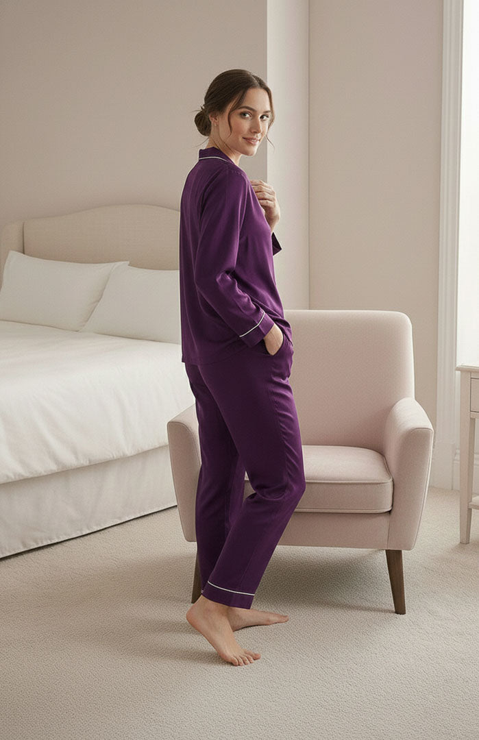 The Royal Purple Diamond Set | Satin Loungewear