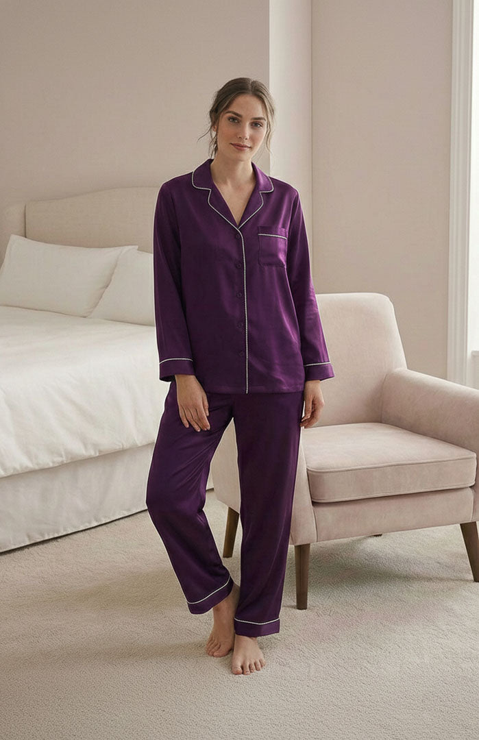 The Royal Purple Diamond Set | Satin Loungewear