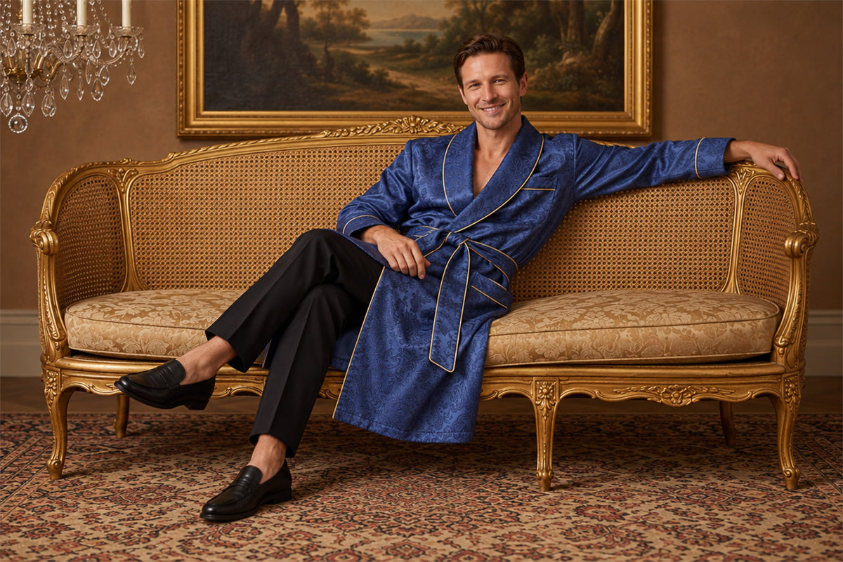 The Sapphire Parlour | Royal Blue Paisley Jacquard Shawl Collar Robe for Men