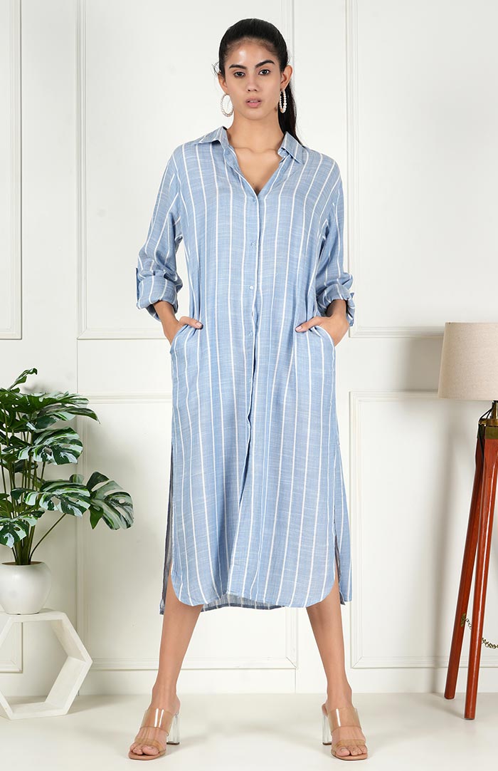 Blue Stripe Long Shirt | Shirt Dress