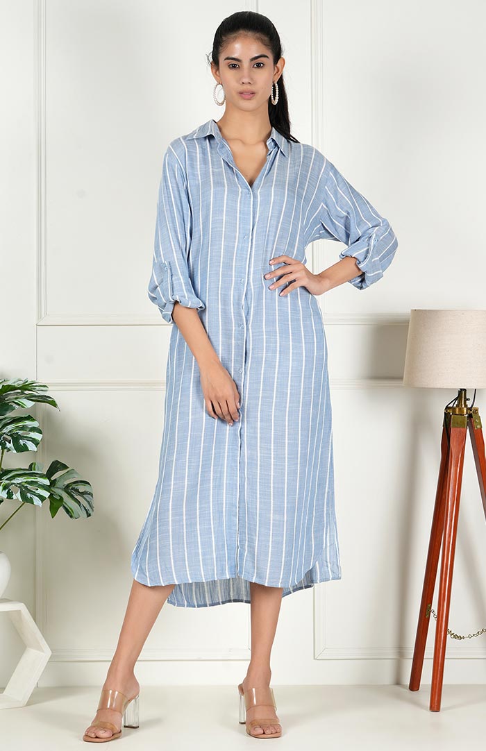 Blue Stripe Long Shirt | Shirt Dress