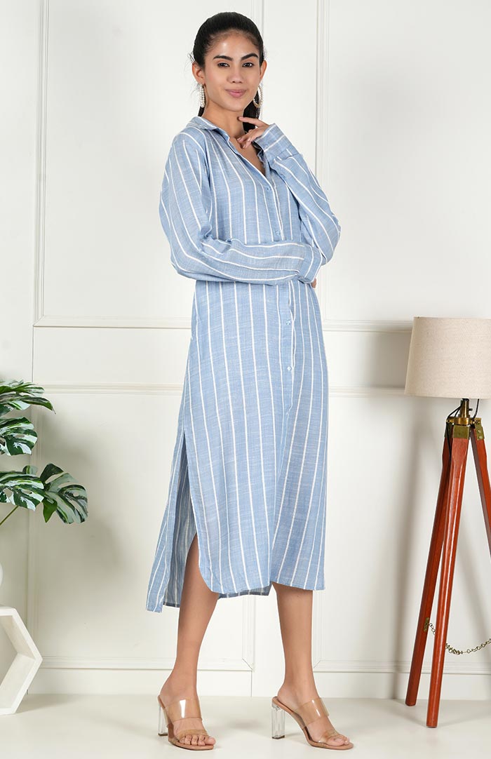 Blue Stripe Long Shirt | Shirt Dress