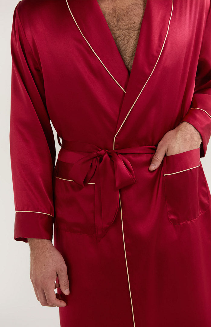 Couch Casanova | Red Armani Satin Boxers & Robe Set