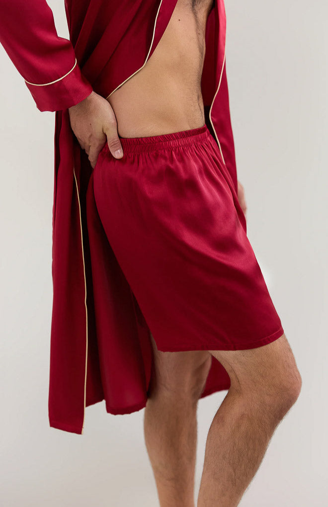 Couch Casanova | Red Armani Satin Boxers & Robe Set
