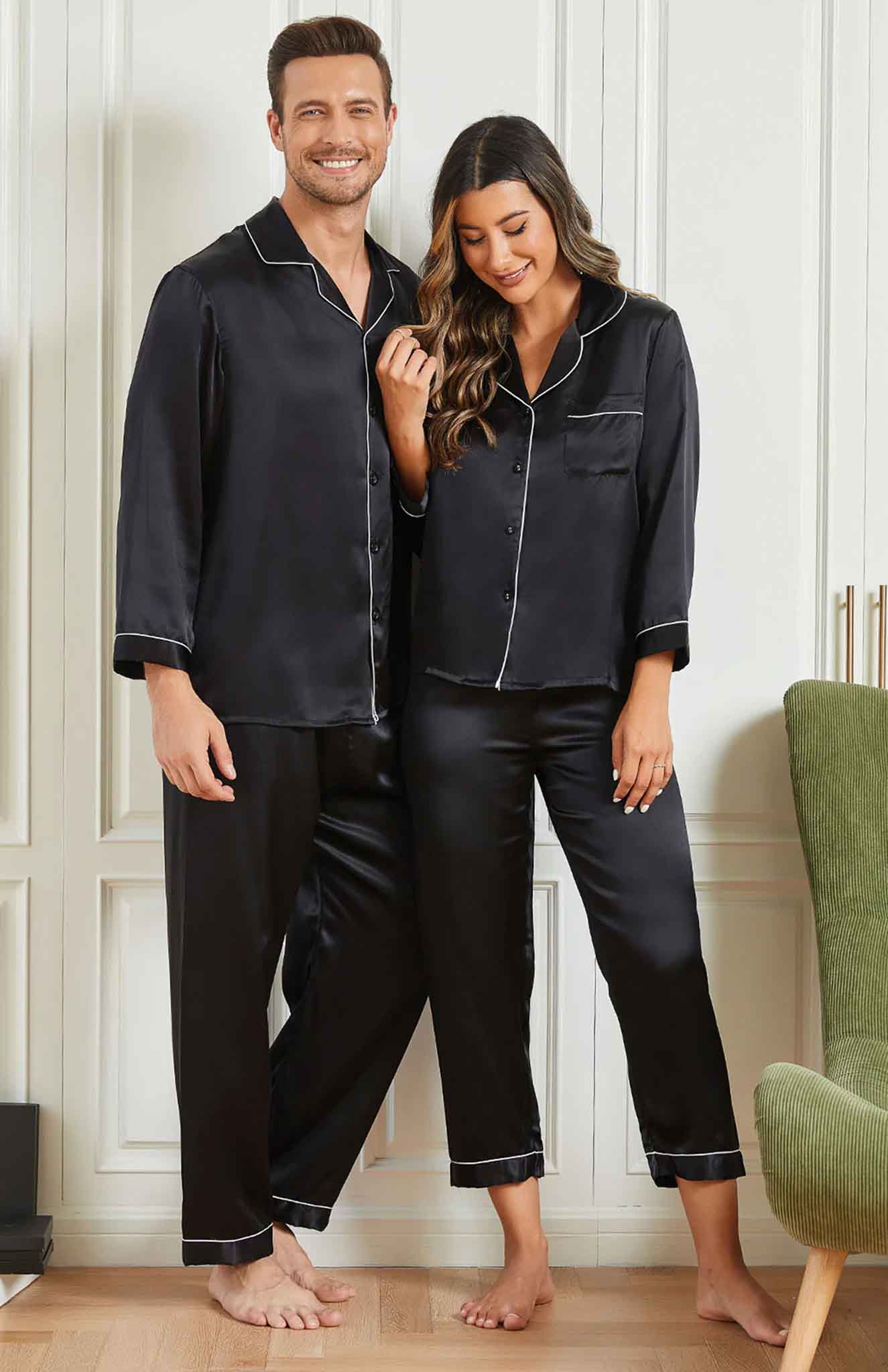 Inamorata Intimates Black Satin Loungewear Set For Couples