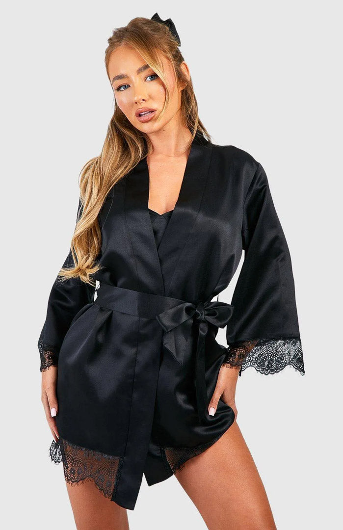 Midnight Whisper Duo Set | Satin Dress & Robe Set