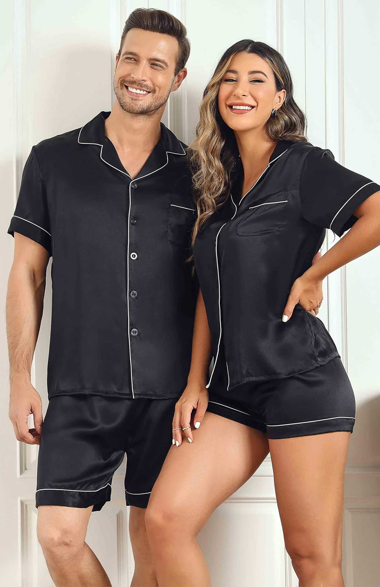 Ace of Hearts | Black Satin Loungewear Set For Couples