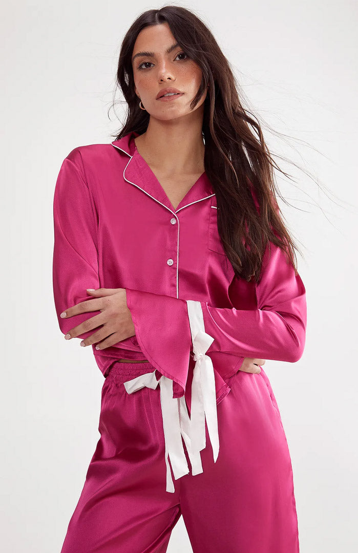 Hot Pink Bella Bow | Satin Loungewear Set