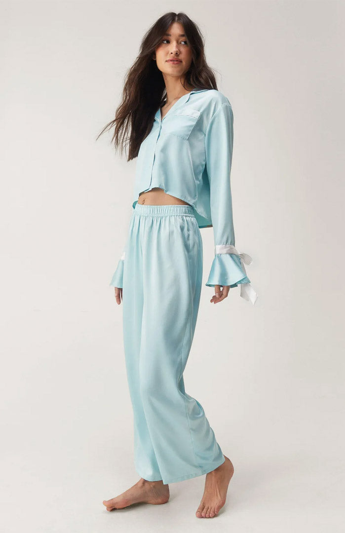 Blue Bella Bow | Satin Loungewear Set