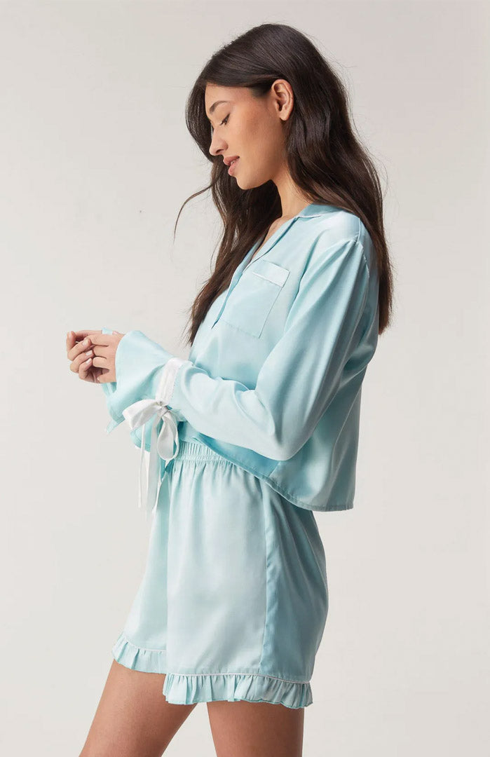 Blue Bella Bow Satin Set | Shirt and Shorts
