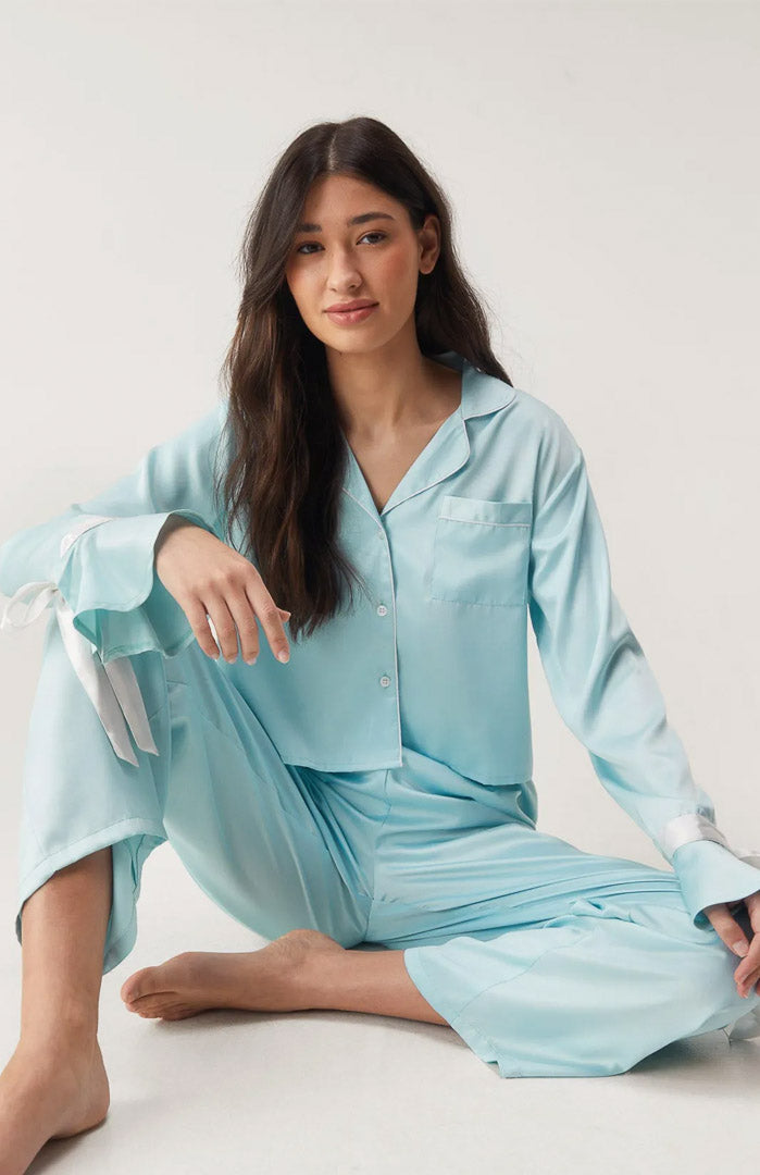 Blue Bella Bow | Satin Loungewear Set