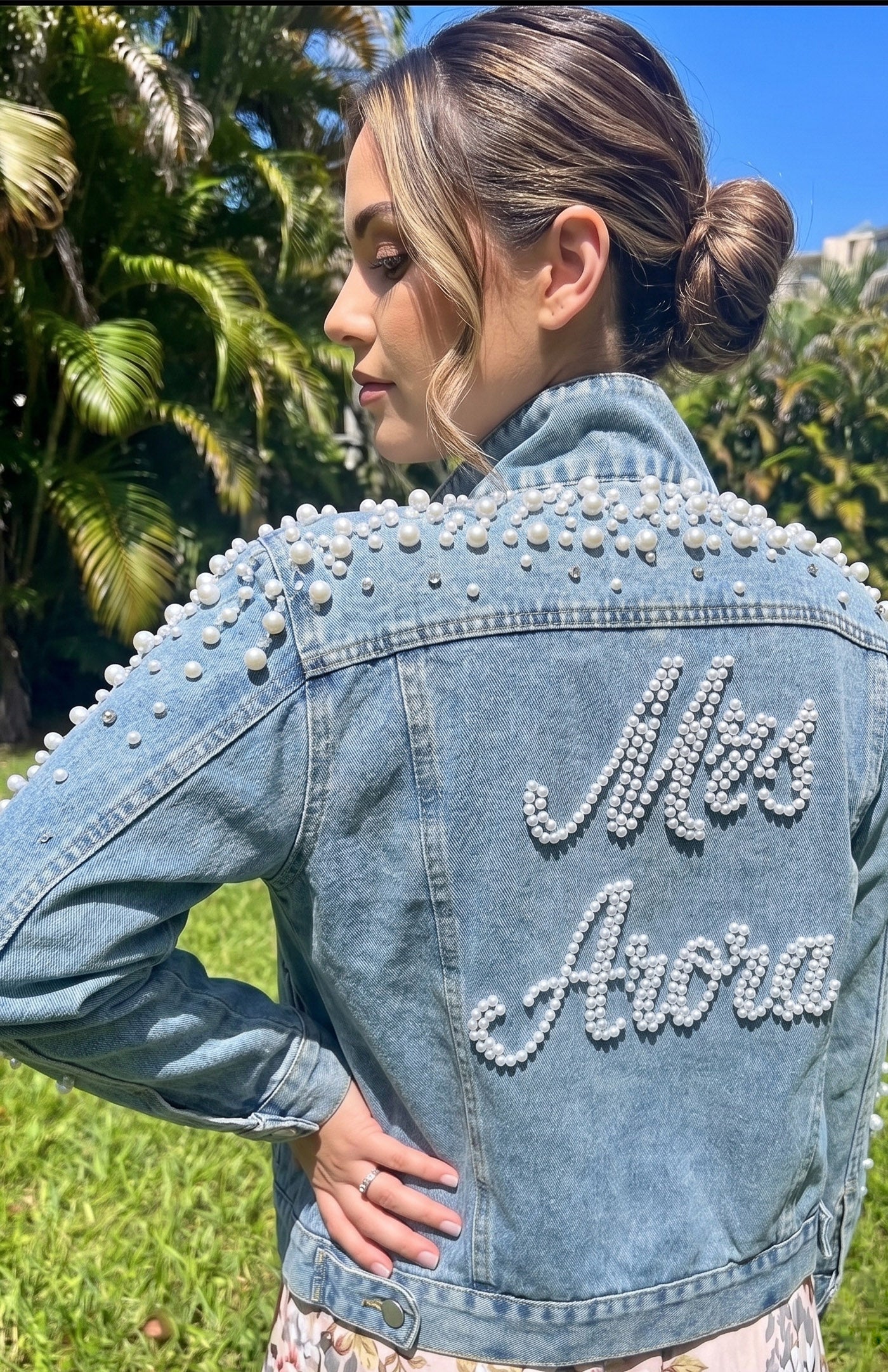 Bridal Pearl Custom Denim Jacket | Personalised Mrs. Wedding Outerwear