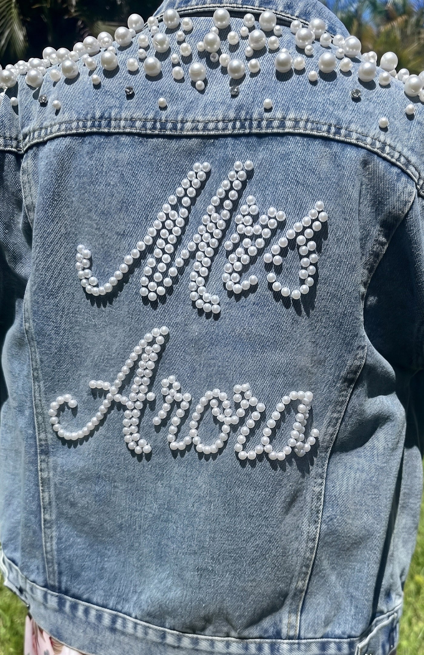 Bridal Pearl Custom Denim Jacket | Personalised Mrs. Wedding Outerwear