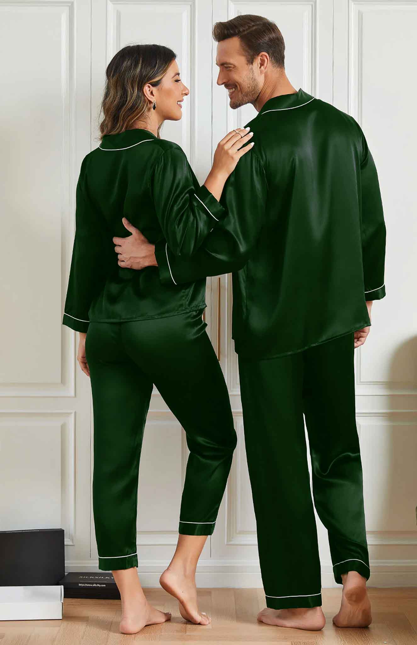 Enchanting Embrace | Green Satin Loungewear Set For Couples