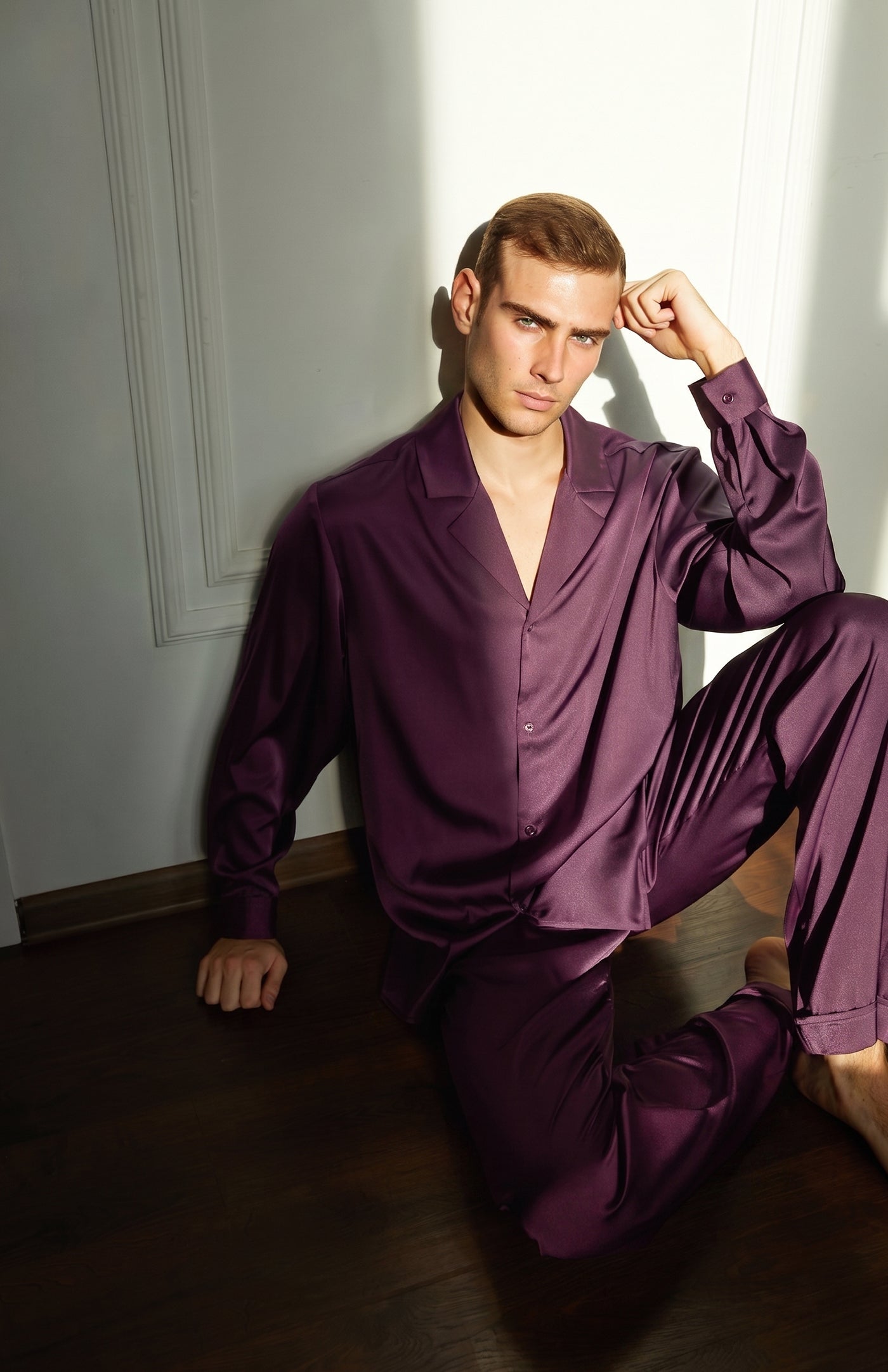 Plum Prestige | Men’s Ultra-Luxury Deep Amethyst Satin Loungewear Set